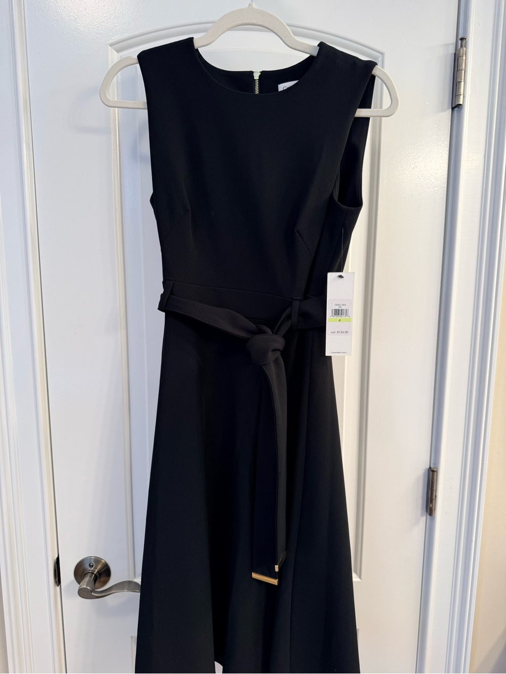Calvin Klein Black Sleeveless Midi Dress with Waist Tie
